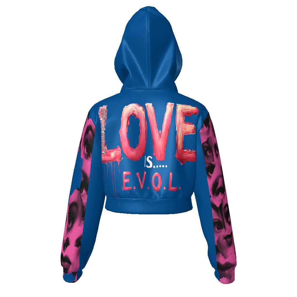 FROM "THE HOUSE OF OFFPLANETISH" E.V.O.L. EDGY VISION OF LUXARY Women's Velvet Zip Up Crop Hoodie