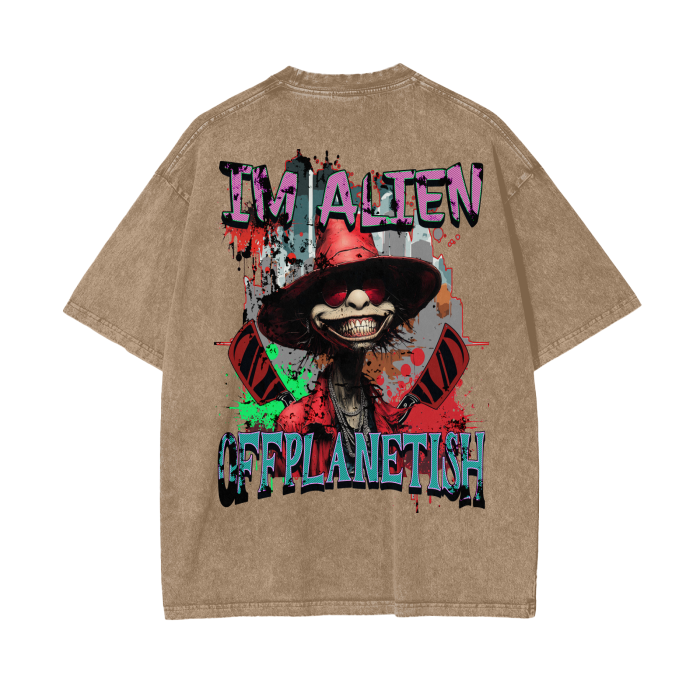 FROM "THE HOUSE OF OFFPLANETISH" IM ALIEN COLLECTION Acid Wash Oversize T-Shirt - 250 GSM