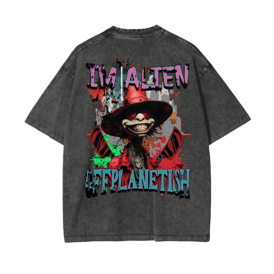 FROM "THE HOUSE OF OFFPLANETISH" IM ALIEN COLLECTION Acid Wash Oversize T-Shirt - 250 GSM