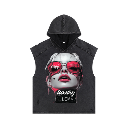E.V.O.L. Snow Washed Boxy Hooded Tank Top