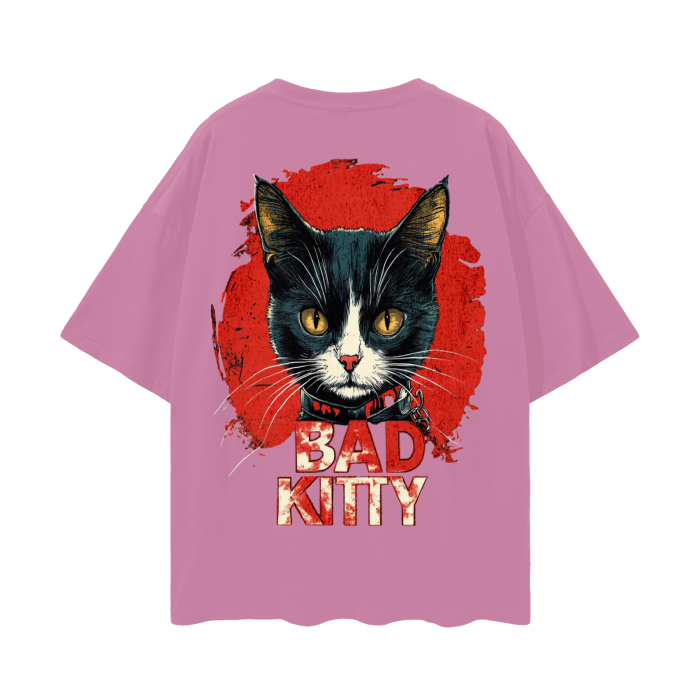 FROM "THE HOUSE OF OFFPLANETISH" BAD KITTY Oversize Deep Drop Shoulder Tee - 190 GSM