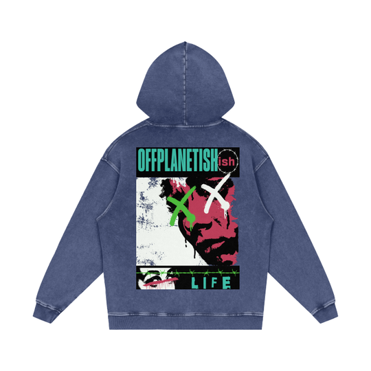 FROM ‘THE HOUSE OF OFFPLANETISH “ OFFPLANETISH LIFE Acid Wash Oversize Hoodie - 420 GSM