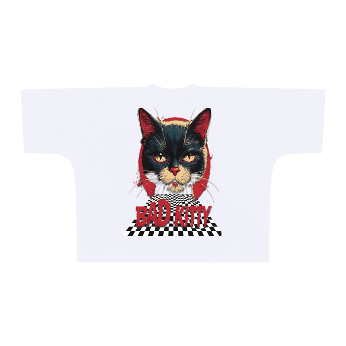 FROM "THE HOUSE OF OFFPLANETISH" BAD KITTY" Oversize One-piece Pattern Cut Boxy Tee - 300 GSM