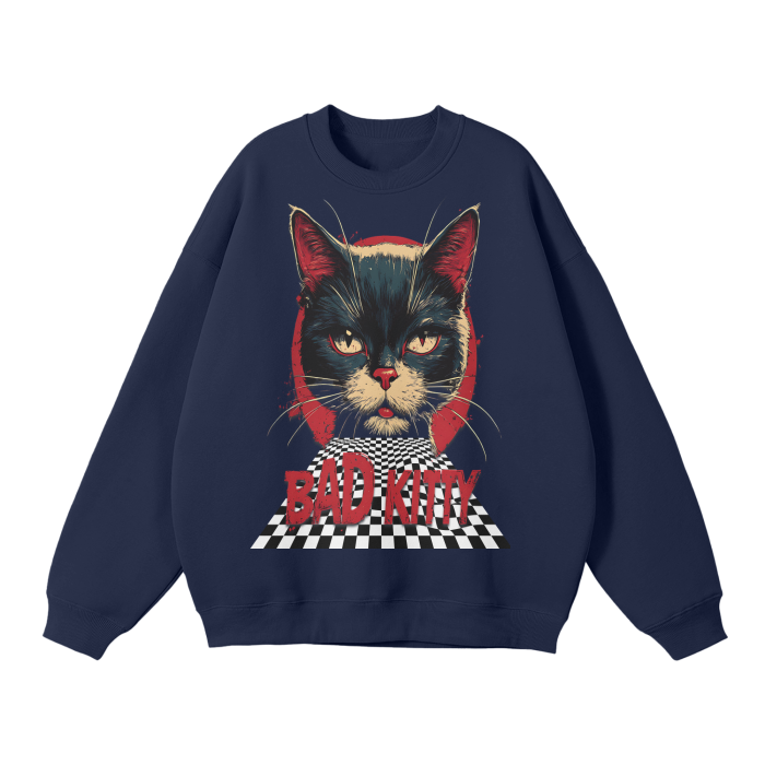 THE "HOUSE OF OFFPLANETISH" PRESENTS "BAD KITTY" COLLECTION Streetwear  Solid Color Fleece Pullover