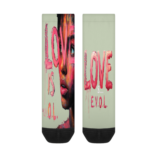 FROM "THE HOUSE OF OFFPLANETISH" E.V.O.L. Collection All-Over Print Color Matching Crew Socks