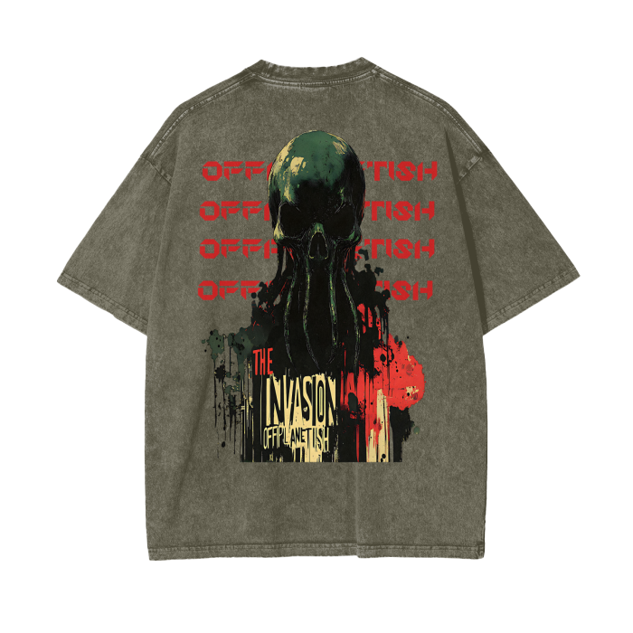 FROM “THE HOUSE OF OFFPLANETISH “ THE INVASION Acid Wash Oversize T-Shirt - 250 GSM