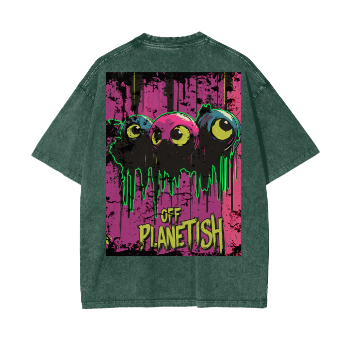 FROM “THE HOUSE OF OFFPLANETISH “ OFFPLANET ALIEN Acid Wash Oversize T-Shirt - 250 GSM