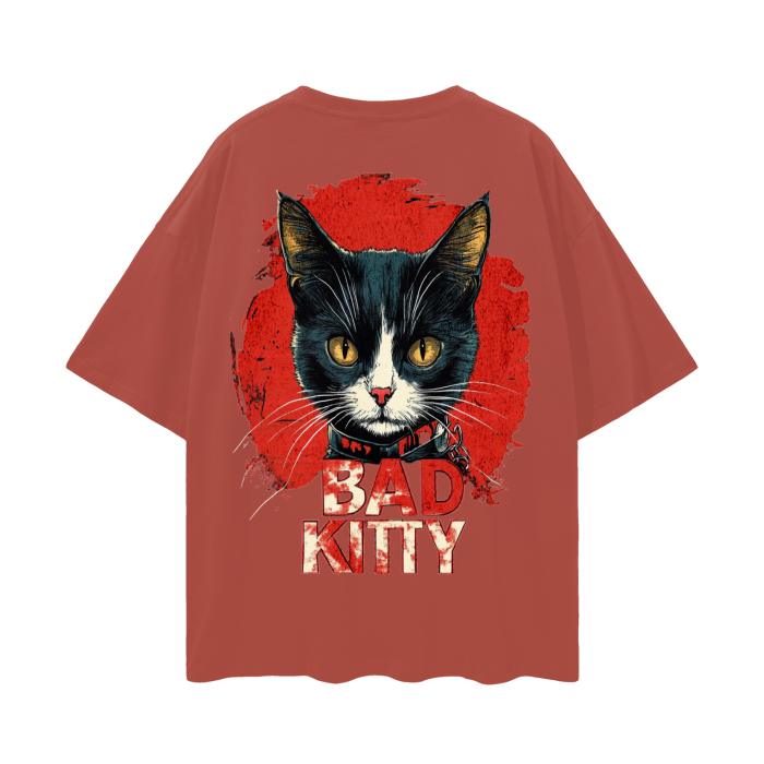 FROM "THE HOUSE OF OFFPLANETISH" BAD KITTY Oversize Deep Drop Shoulder Tee - 190 GSM