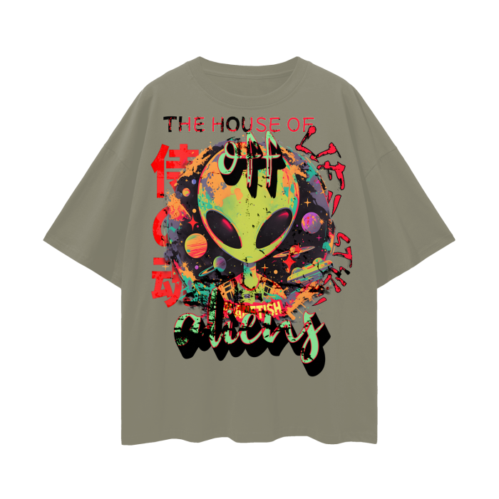 FROM "THE HOUSE OF OFFPLANETISH" THE ALIEN ART COLLECTION Oversize Deep Drop Shoulder Tee - 190 GSM