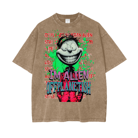 FROM "THE HOUSE OF OFFPLANETISH" IM ALIEN COLLECTION Acid Wash Oversize T-Shirt - 250 GSM