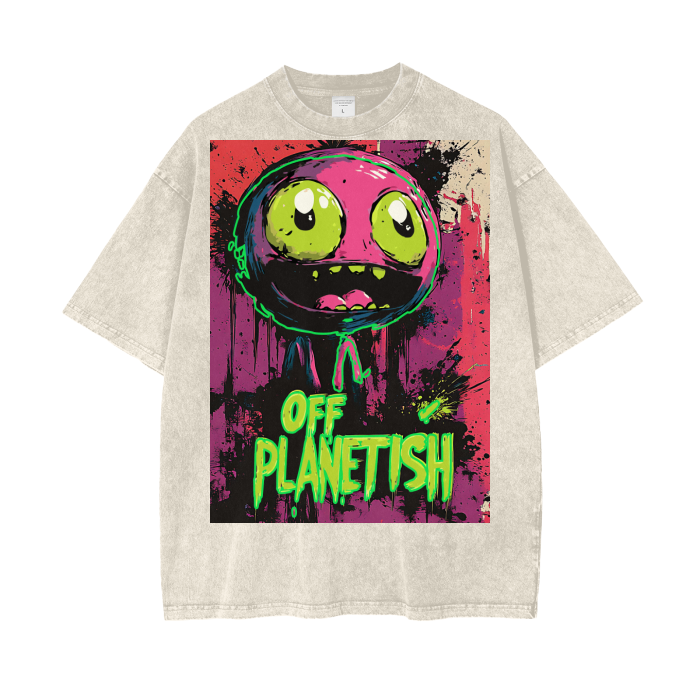 FROM “THE HOUSE OF OFFPLANETISH “ OFFPLANET ALIEN Acid Wash Oversize T-Shirt - 250 GSM