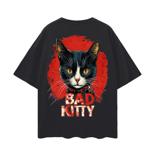 FROM "THE HOUSE OF OFFPLANETISH" BAD KITTY Oversize Deep Drop Shoulder Tee - 190 GSM