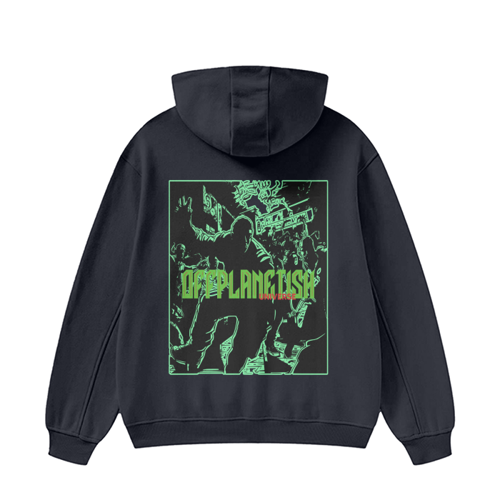 FROM "THE HOUSE OF OFFPLANETISH" OFFPLANETISH THE INVASION High Neck Insulated FOG Solid Color Fleece Hoodie - 385 GSM