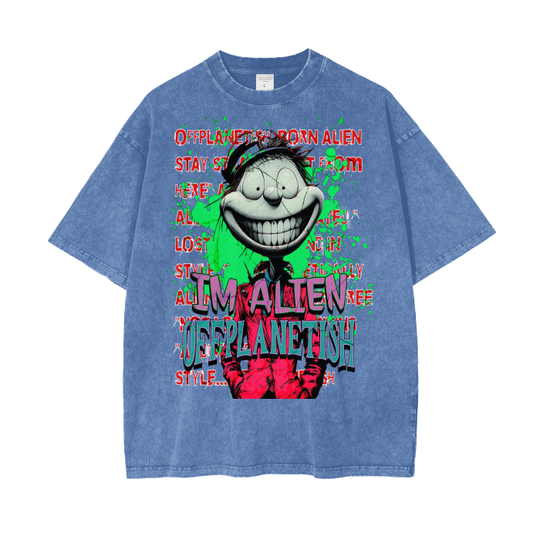 FROM "THE HOUSE OF OFFPLANETISH" IM ALIEN COLLECTION Acid Wash Oversize T-Shirt - 250 GSM