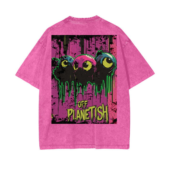 FROM “THE HOUSE OF OFFPLANETISH “ OFFPLANET ALIEN Acid Wash Oversize T-Shirt - 250 GSM