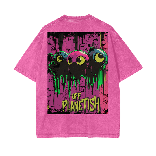 FROM “THE HOUSE OF OFFPLANETISH “ OFFPLANET ALIEN Acid Wash Oversize T-Shirt - 250 GSM