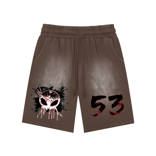 FROM  "THE HOUSE OF OFFPLANETISH" THE INVASION COLLECTION Rectangle Patch Monkey Washed Shorts  - 360 GSM