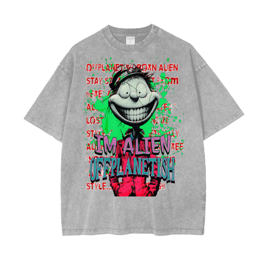 FROM "THE HOUSE OF OFFPLANETISH" IM ALIEN COLLECTION Acid Wash Oversize T-Shirt - 250 GSM