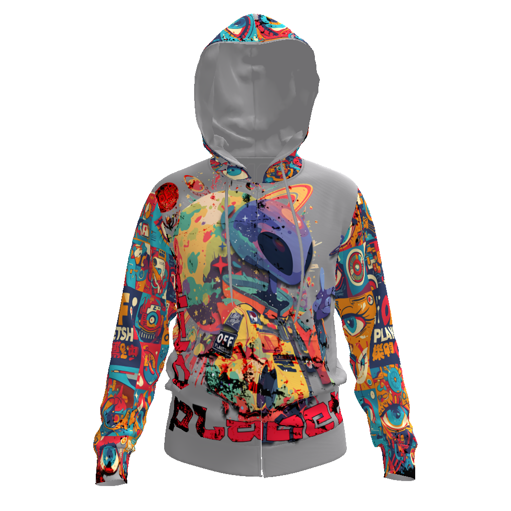 FROM "THE HOUSE OF OFFPLANETISH" THE ALIEN ART COLLECTION All-Over Print Men's Zip Hoodie