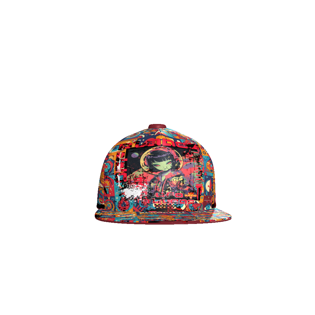 FROM "THE HOUSE OF OFFPLANETISH" ALIEN ART COLLECTION All-Over Print Flat Bill Cap