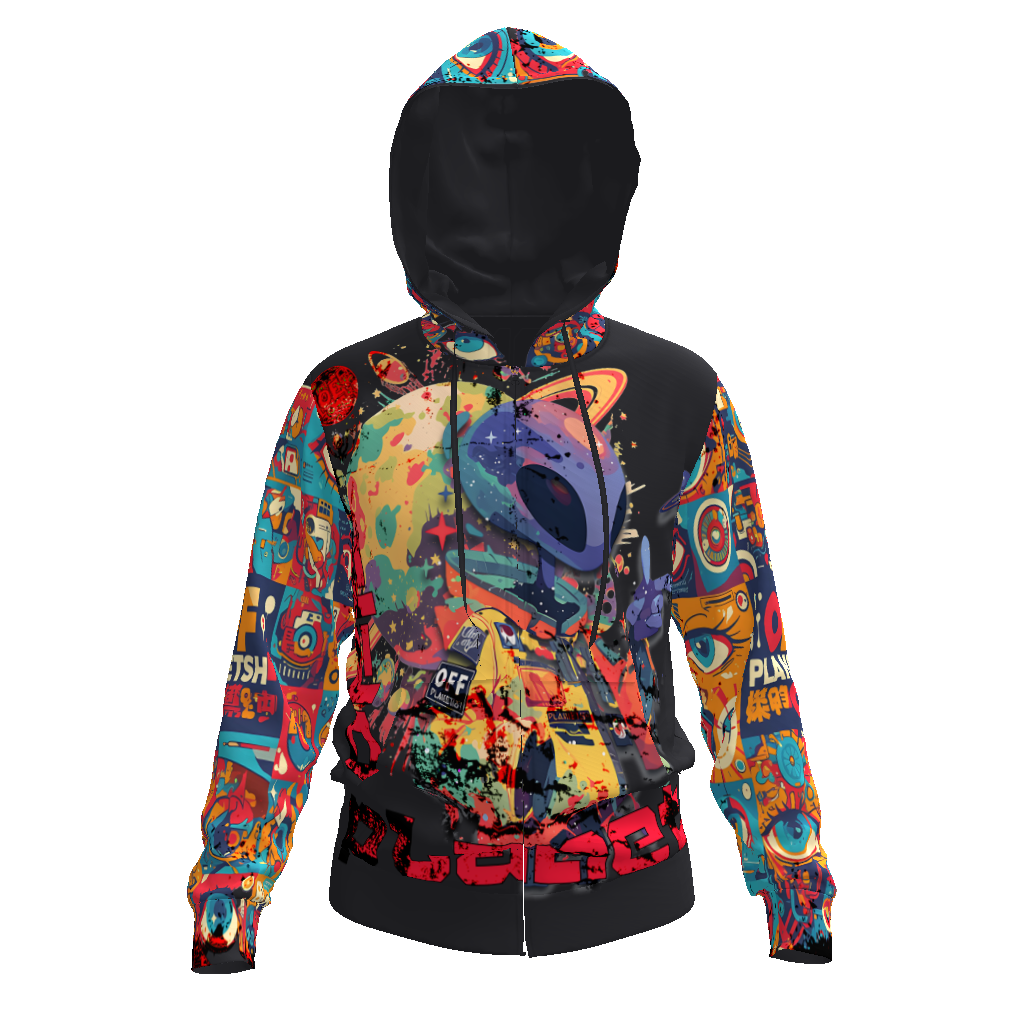 FROM "THE HOUSE OF OFFPLANETISH" THE ALIEN ART COLLECTION All-Over Print Men's Zip Hoodie