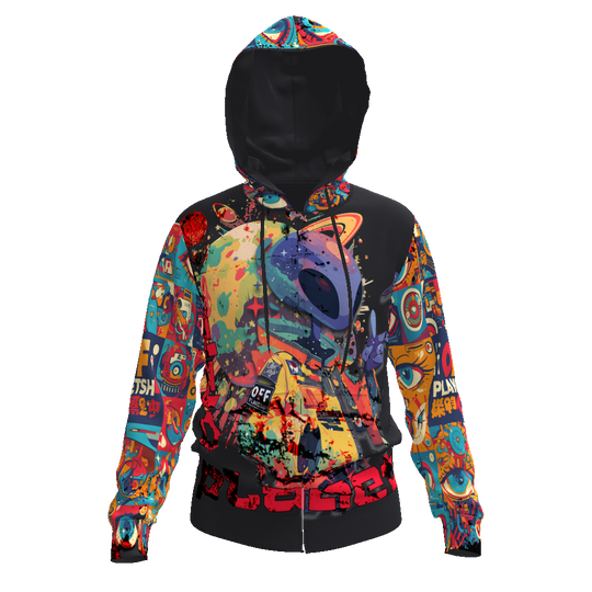 FROM "THE HOUSE OF OFFPLANETISH" THE ALIEN ART COLLECTION All-Over Print Men's Zip Hoodie