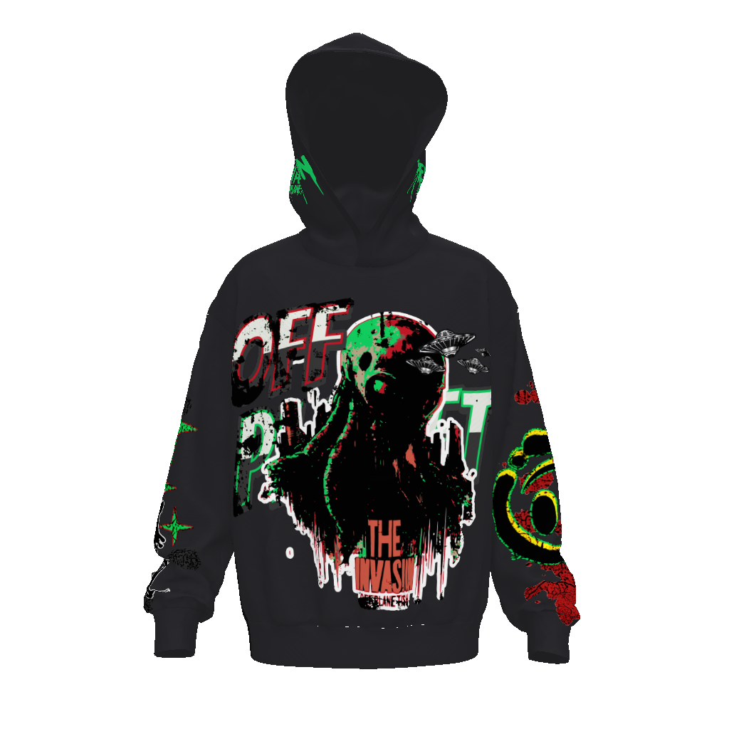 FROM “THE HOUSE OF OFFPLANETISH “ THE INVASION Streetwear All-Over Print Unisex Drop Shoulder Oversized Hoodie