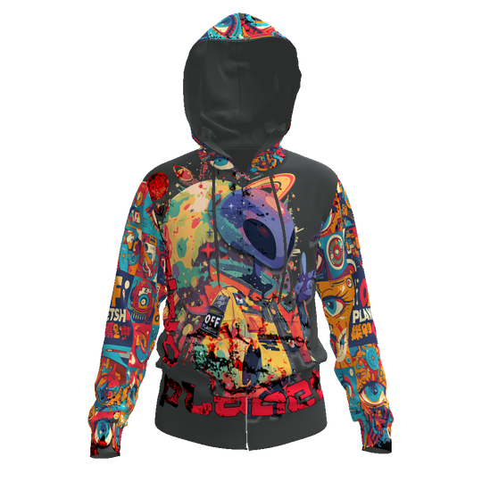 FROM "THE HOUSE OF OFFPLANETISH" THE ALIEN ART COLLECTION All-Over Print Men's Zip Hoodie