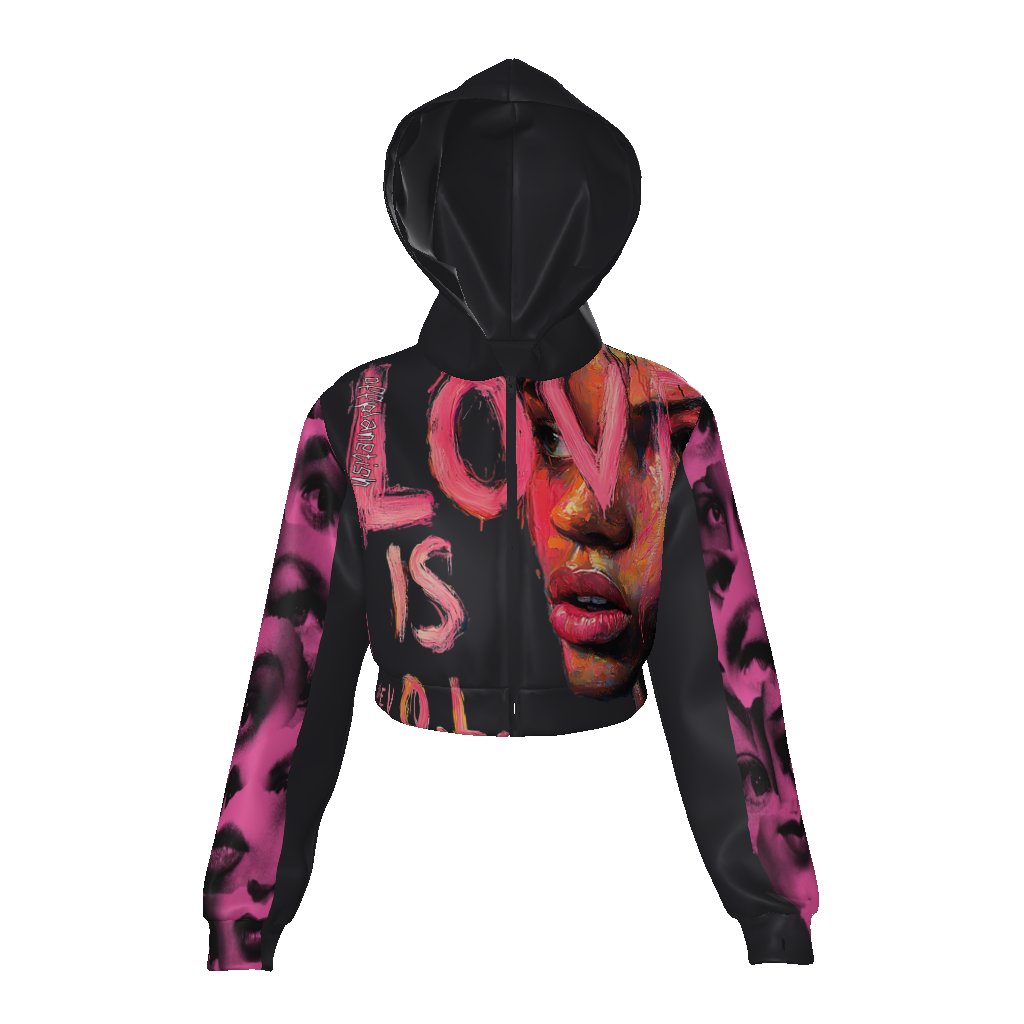 FROM "THE HOUSE OF OFFPLANETISH" E.V.O.L. EDGY VISION OF LUXARY Women's Velvet Zip Up Crop Hoodie