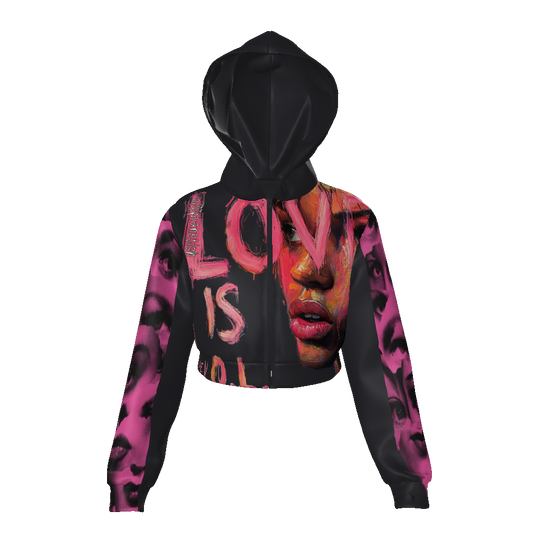 FROM "THE HOUSE OF OFFPLANETISH" E.V.O.L. EDGY VISION OF LUXARY Women's Velvet Zip Up Crop Hoodie