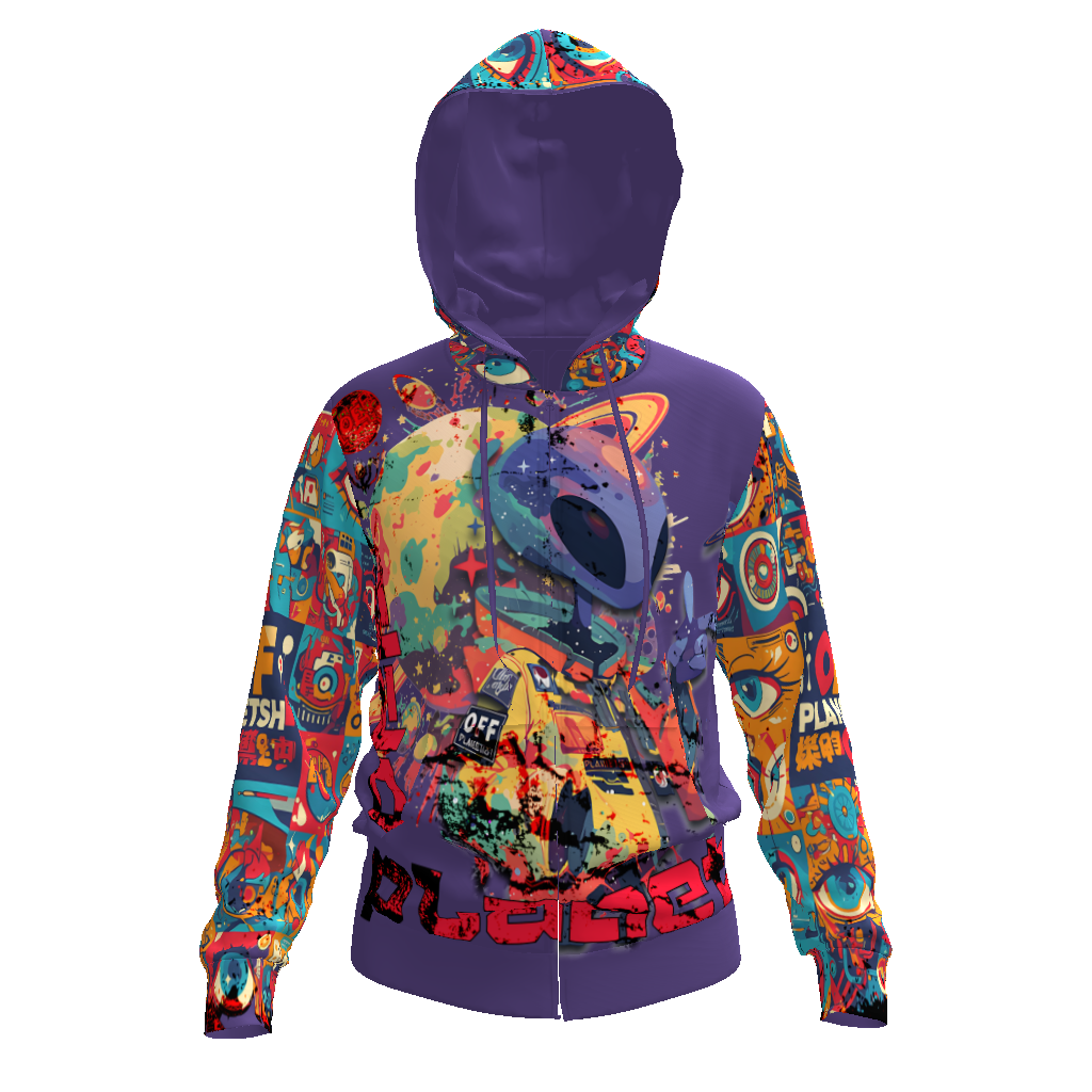 FROM "THE HOUSE OF OFFPLANETISH" THE ALIEN ART COLLECTION All-Over Print Men's Zip Hoodie