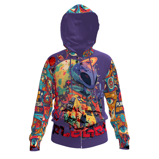 FROM "THE HOUSE OF OFFPLANETISH" THE ALIEN ART COLLECTION All-Over Print Men's Zip Hoodie