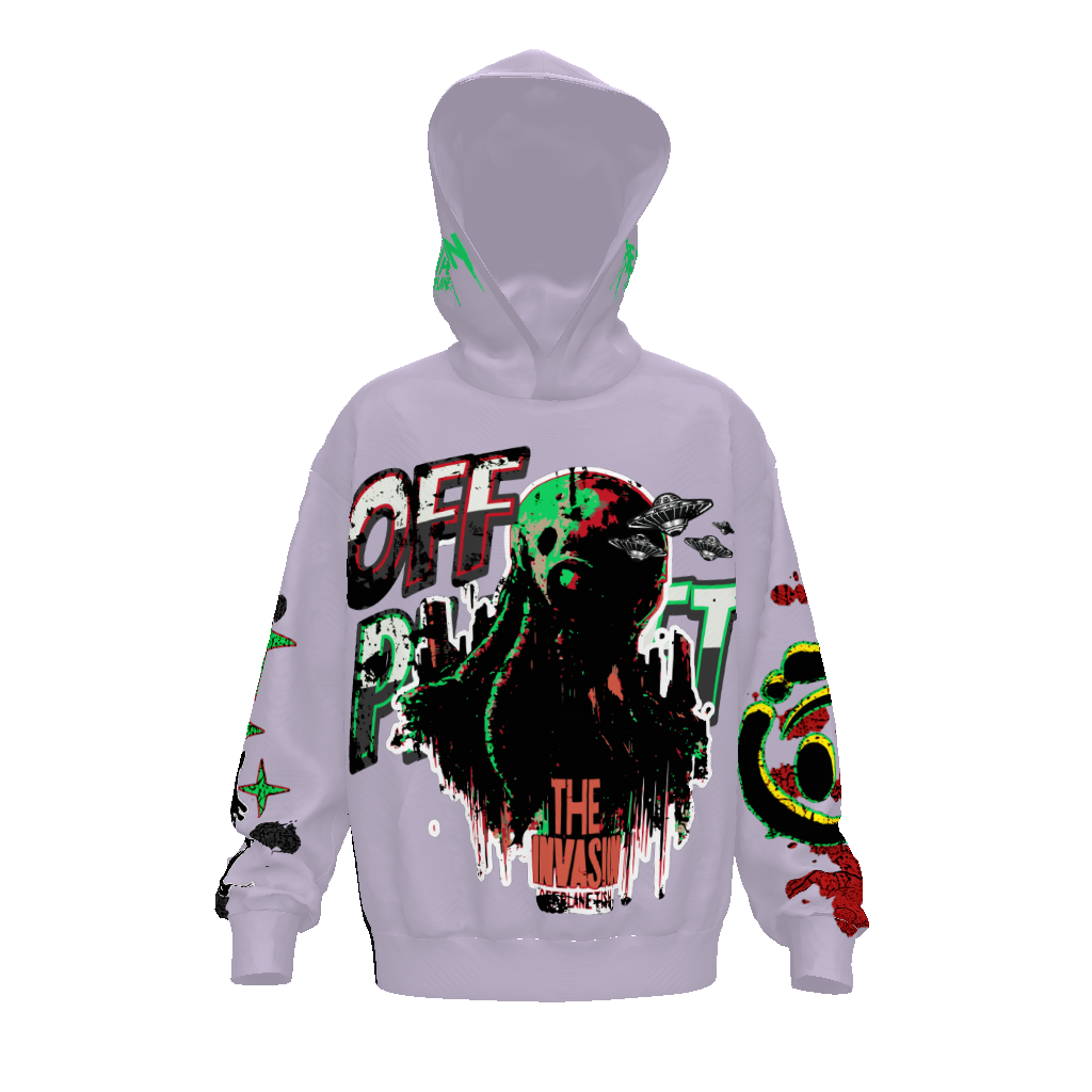 FROM “THE HOUSE OF OFFPLANETISH “ THE INVASION Streetwear All-Over Print Unisex Drop Shoulder Oversized Hoodie