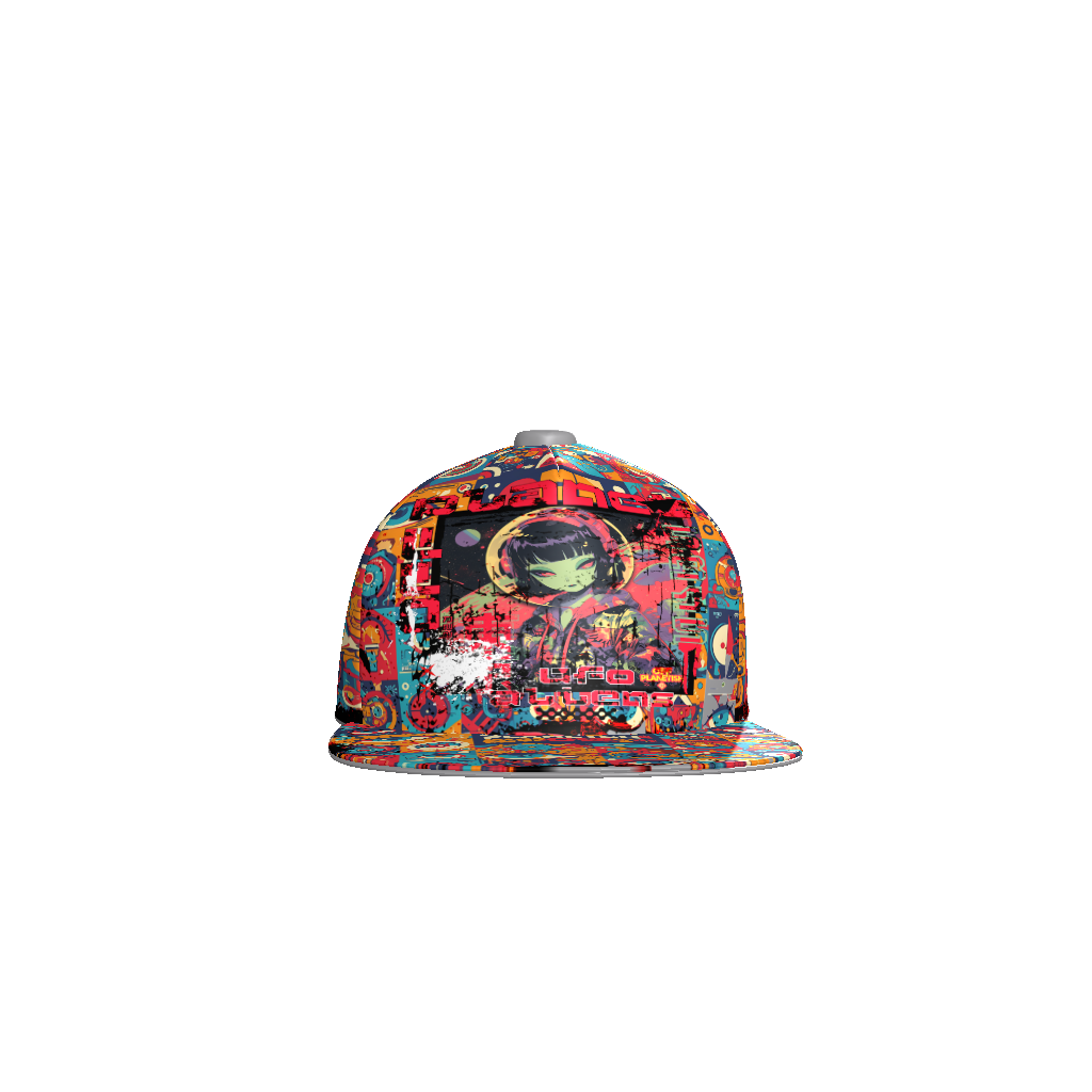 FROM "THE HOUSE OF OFFPLANETISH" ALIEN ART COLLECTION All-Over Print Flat Bill Cap