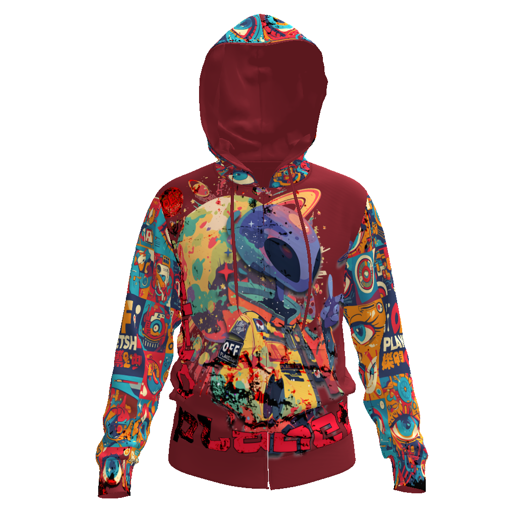 FROM "THE HOUSE OF OFFPLANETISH" THE ALIEN ART COLLECTION All-Over Print Men's Zip Hoodie