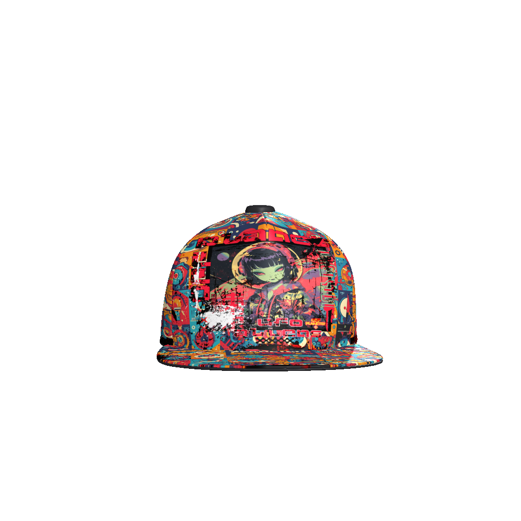 FROM "THE HOUSE OF OFFPLANETISH" ALIEN ART COLLECTION All-Over Print Flat Bill Cap