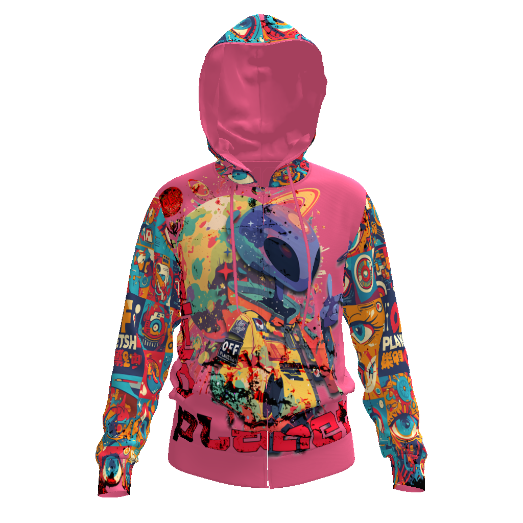 FROM "THE HOUSE OF OFFPLANETISH" THE ALIEN ART COLLECTION All-Over Print Men's Zip Hoodie