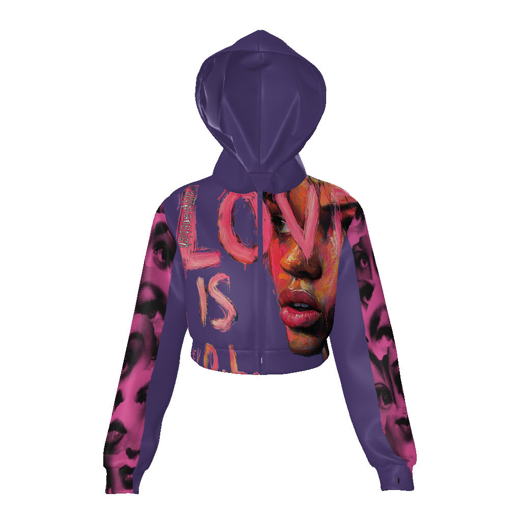 FROM "THE HOUSE OF OFFPLANETISH" E.V.O.L. EDGY VISION OF LUXARY Women's Velvet Zip Up Crop Hoodie