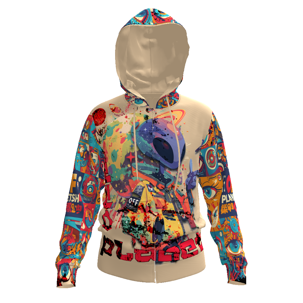 FROM "THE HOUSE OF OFFPLANETISH" THE ALIEN ART COLLECTION All-Over Print Men's Zip Hoodie