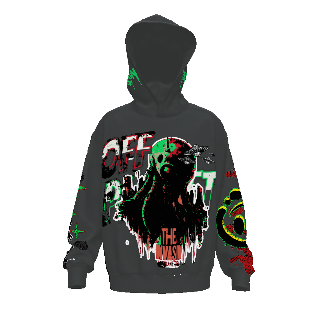 FROM “THE HOUSE OF OFFPLANETISH “ THE INVASION Streetwear All-Over Print Unisex Drop Shoulder Oversized Hoodie