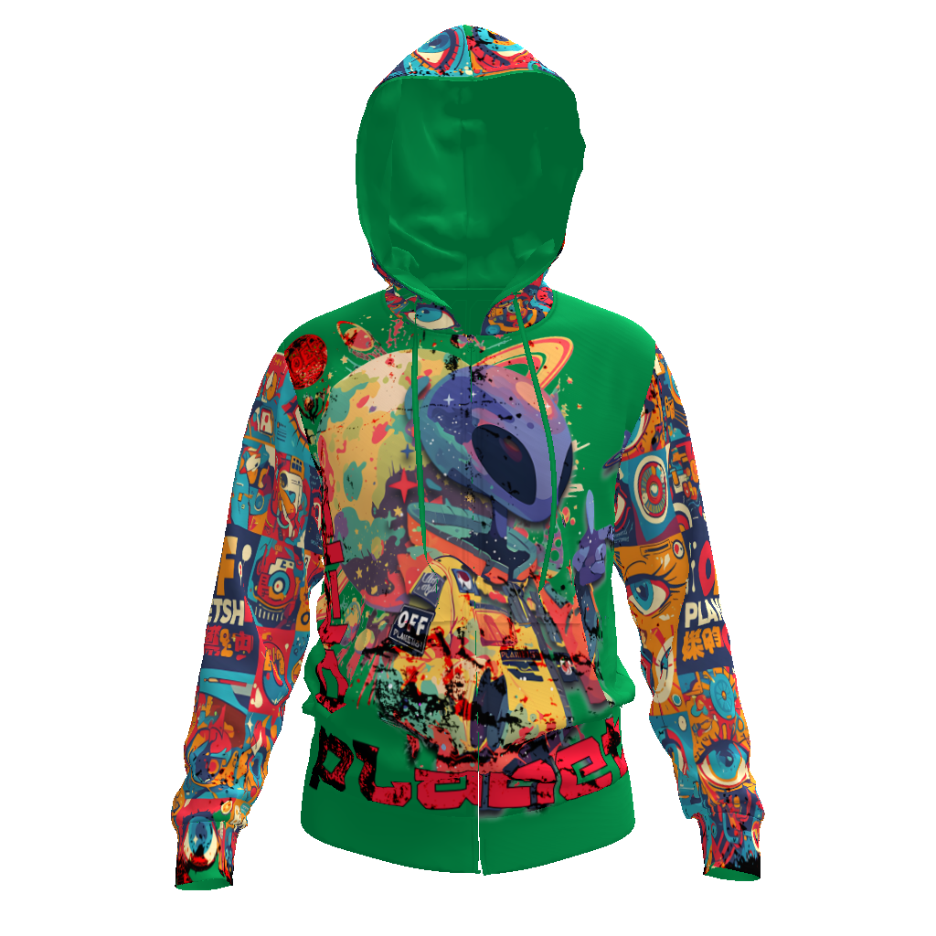 FROM "THE HOUSE OF OFFPLANETISH" THE ALIEN ART COLLECTION All-Over Print Men's Zip Hoodie