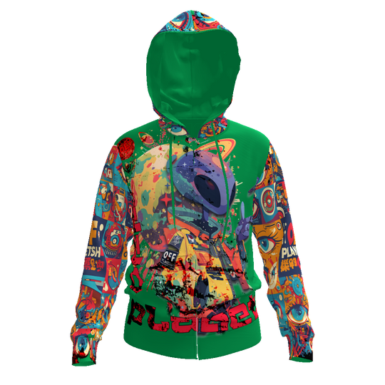 FROM "THE HOUSE OF OFFPLANETISH" THE ALIEN ART COLLECTION All-Over Print Men's Zip Hoodie