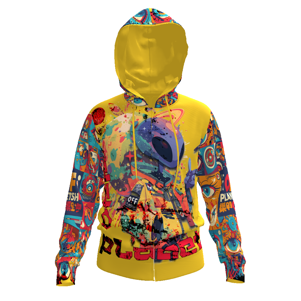 FROM "THE HOUSE OF OFFPLANETISH" THE ALIEN ART COLLECTION All-Over Print Men's Zip Hoodie