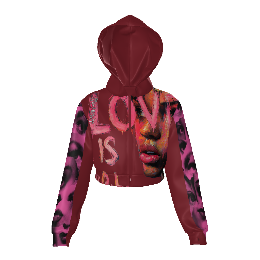 FROM "THE HOUSE OF OFFPLANETISH" E.V.O.L. EDGY VISION OF LUXARY Women's Velvet Zip Up Crop Hoodie