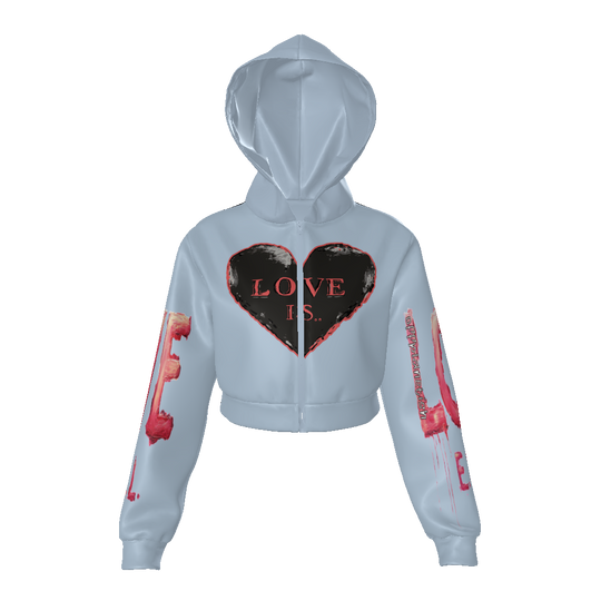 FROM “THE HOUSE OF OFFPLANETISH “ THE E.V.O.L. COLLECTION All-Over Print Women's Zip Up Crop Hoodie